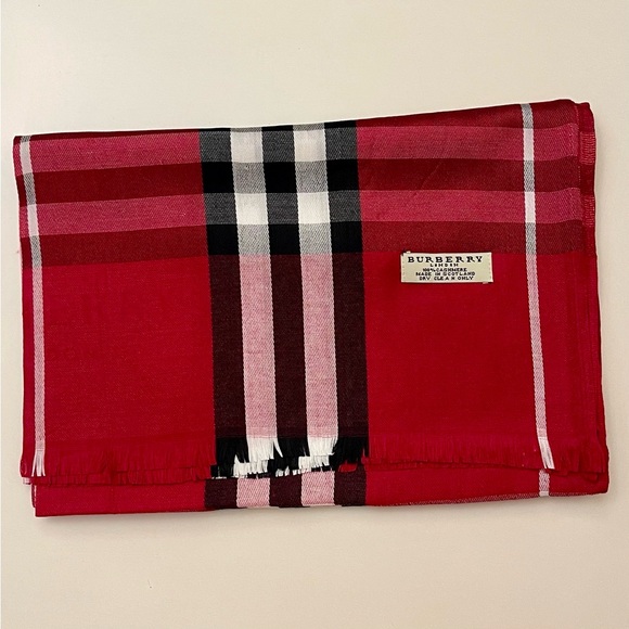 Red Plaid Nova Check Men's Burb*rry Style Red Scarf - Picture 2 of 9